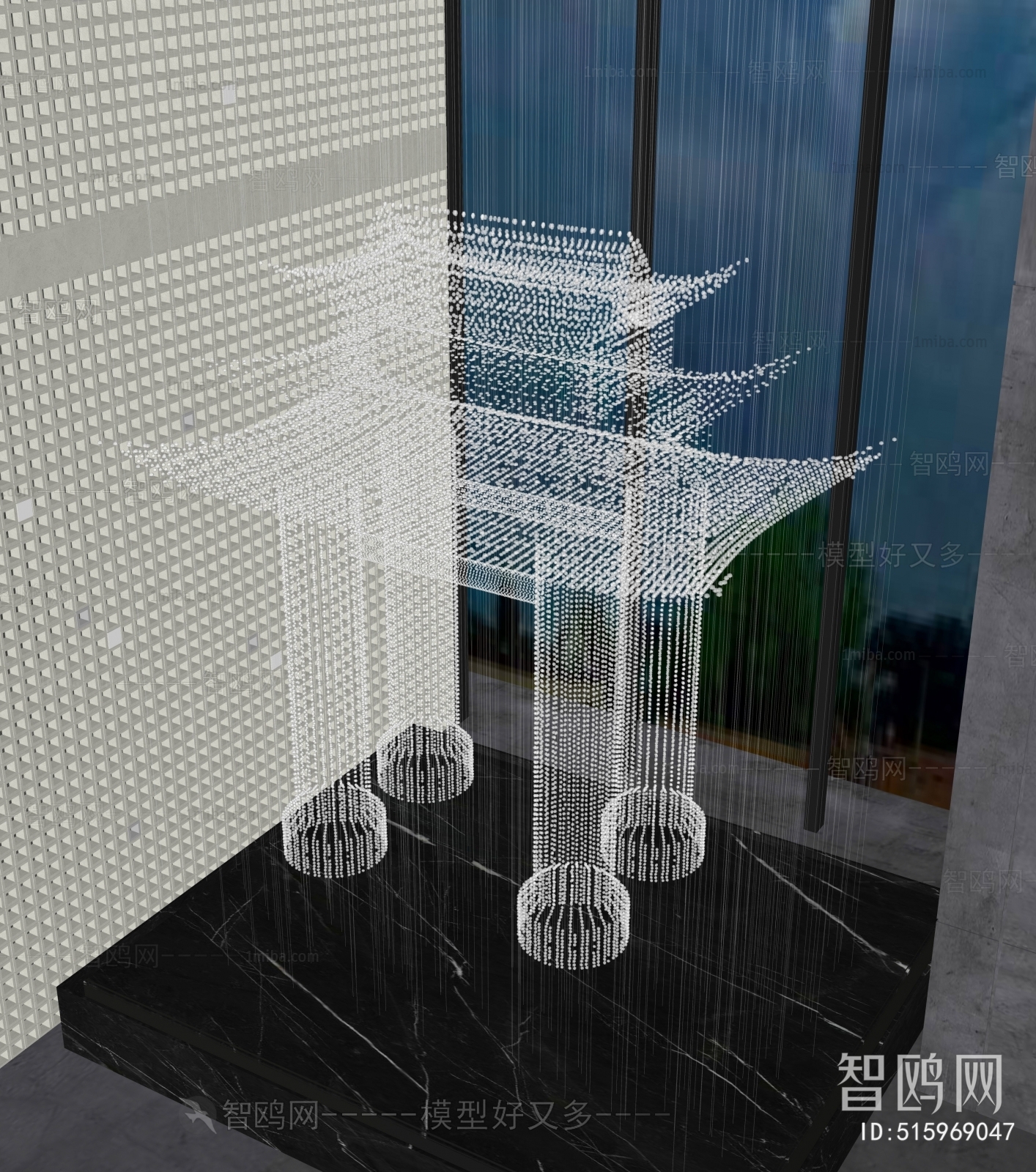 新中式水晶吊饰3D模型下载