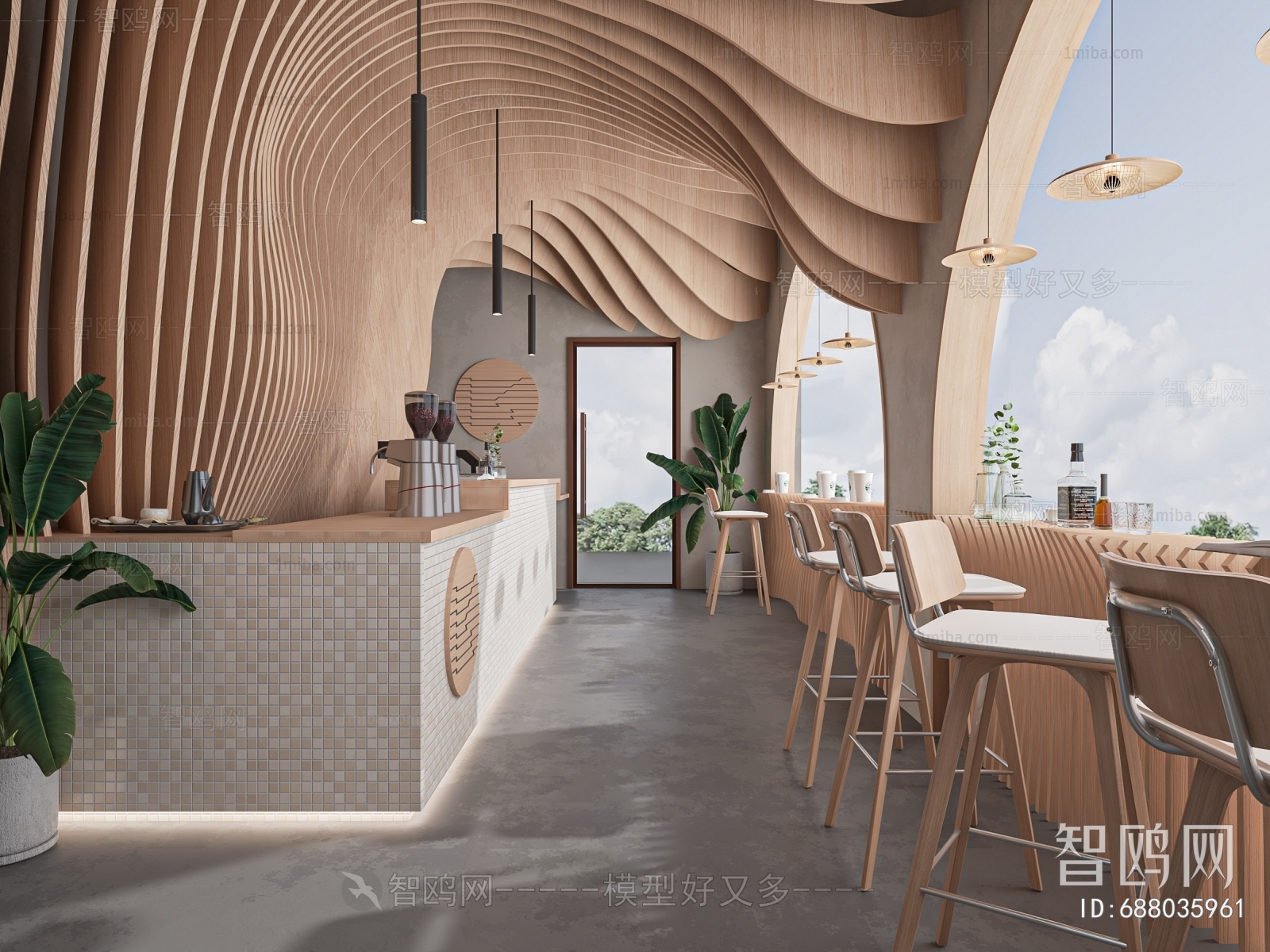 现代咖啡店奶茶店3D模型下载