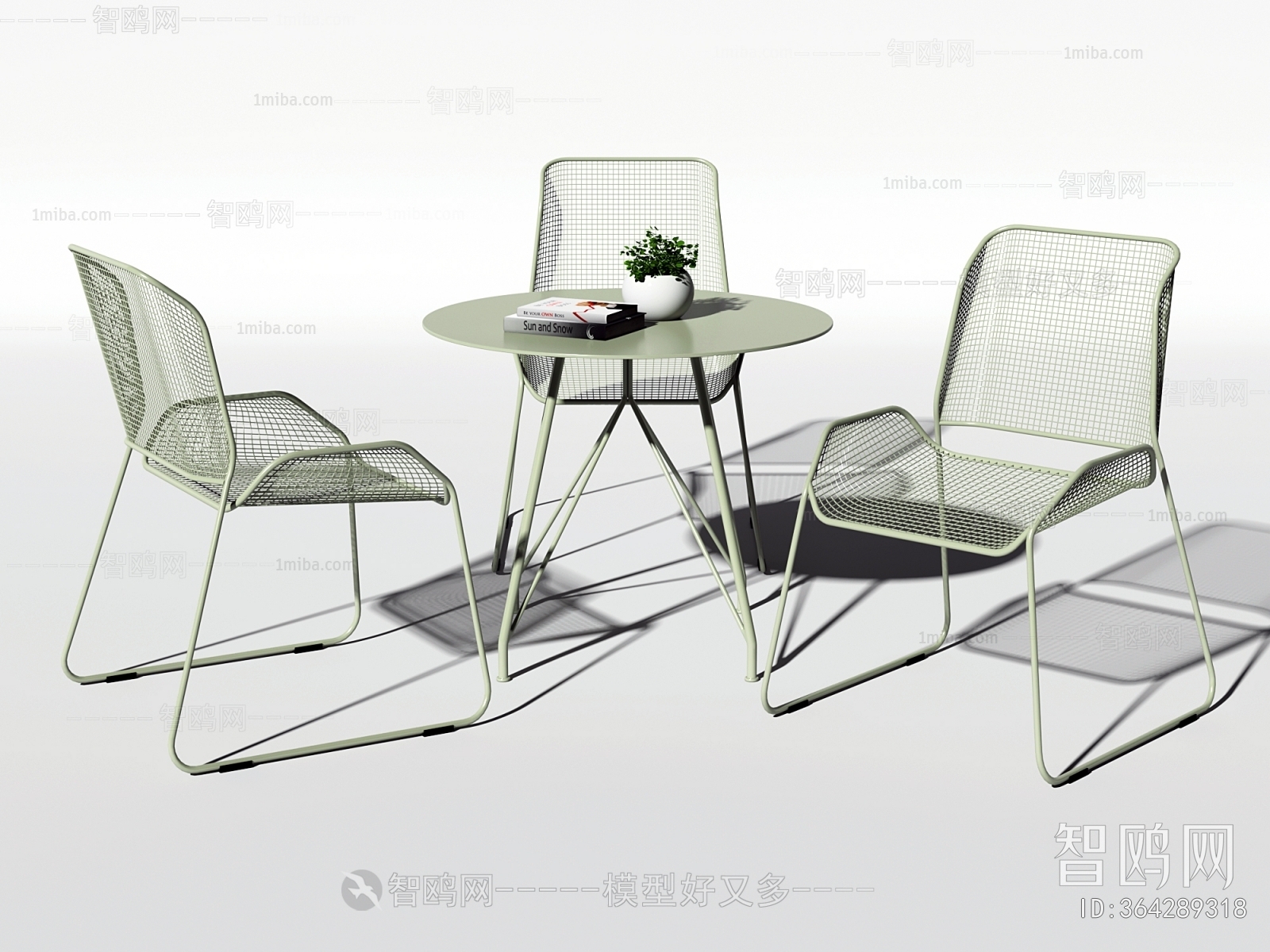 现代户外圆形休闲桌椅3D模型下载