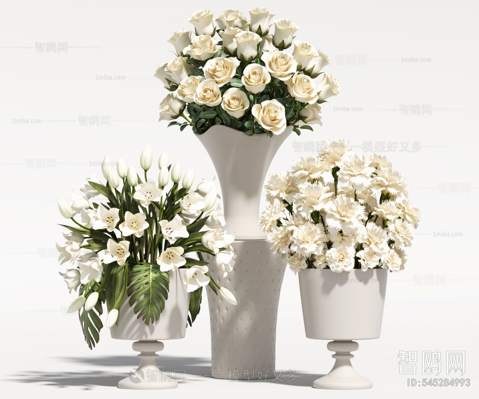 现代花卉 白玫瑰 百合