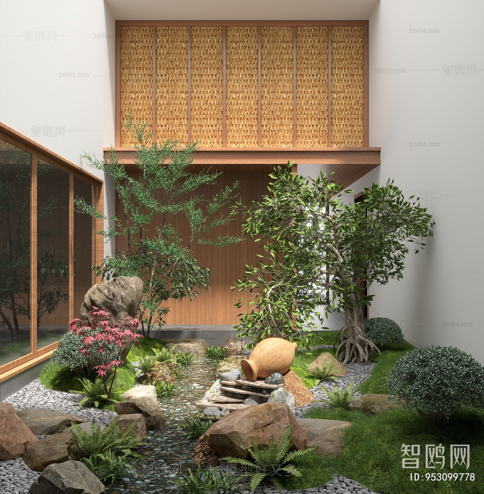 新中式天井景观植物小品