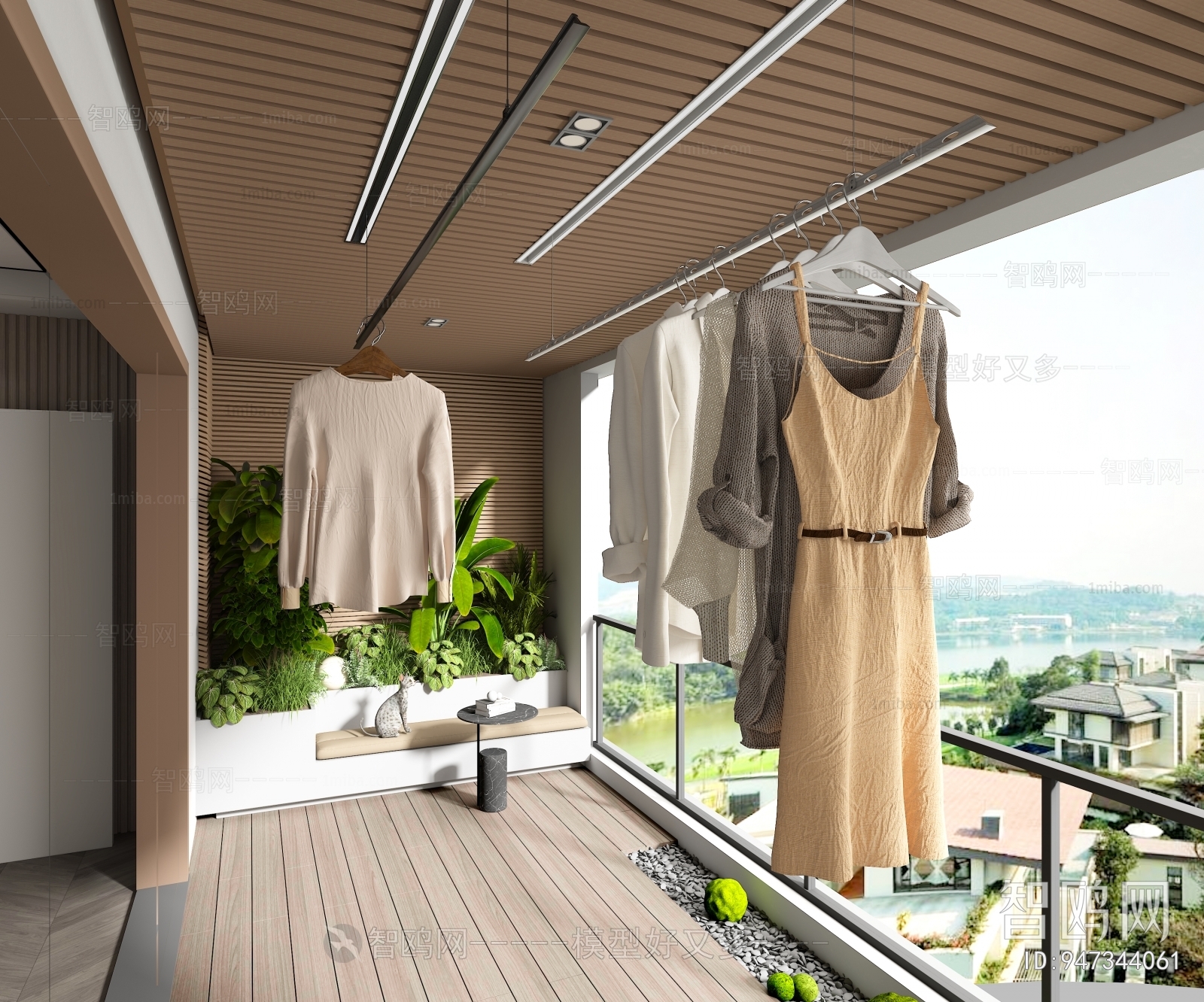 现代阳台隐形晾衣架