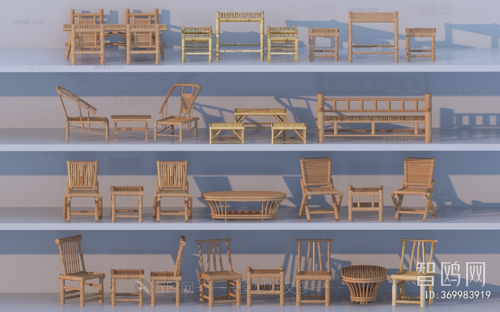 新中式竹编桌椅组合