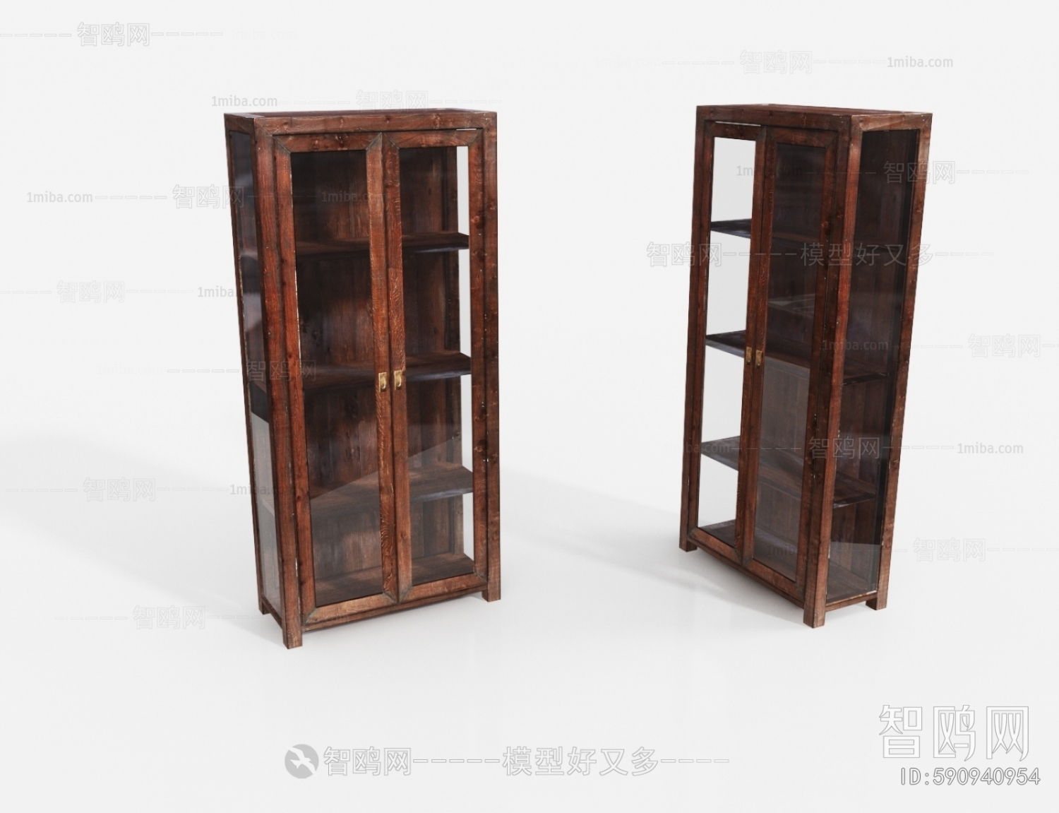 新中式实木玻璃书柜