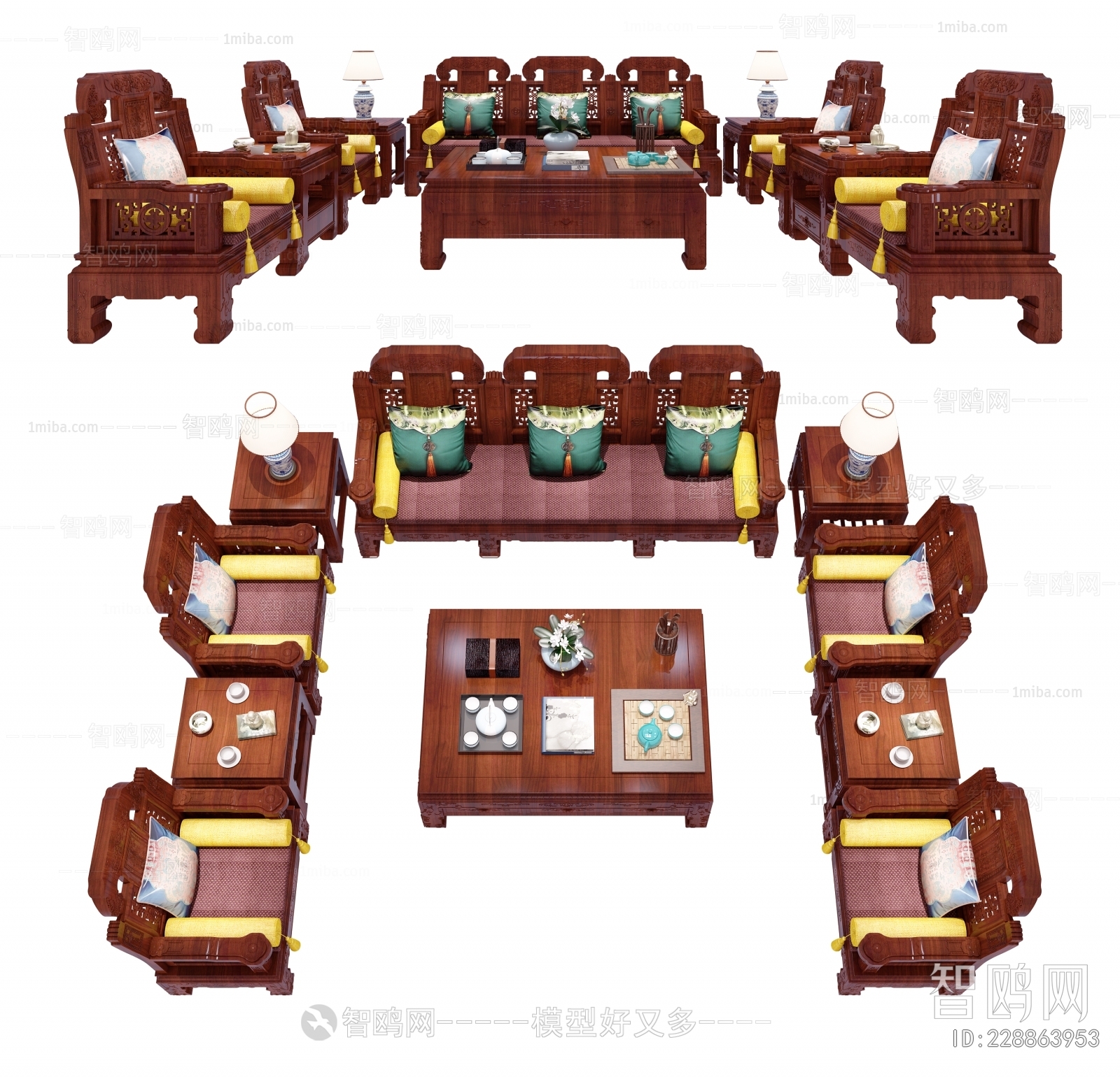 中式红木家具沙发茶几组合