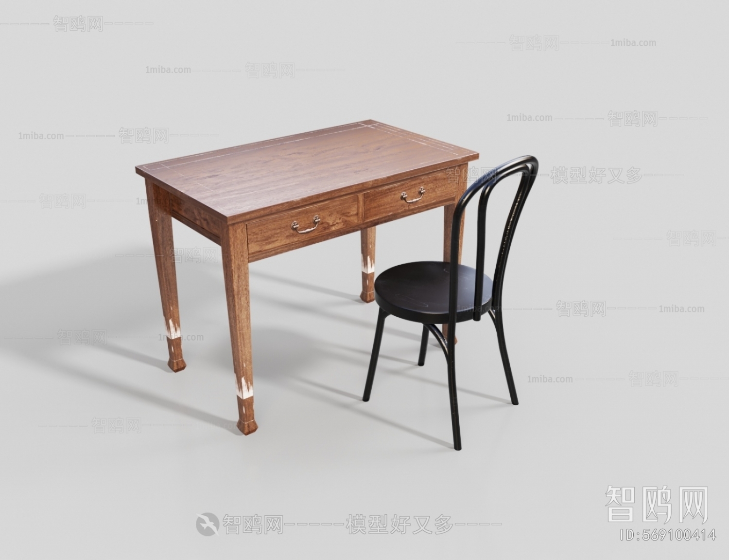 北欧原木书桌椅