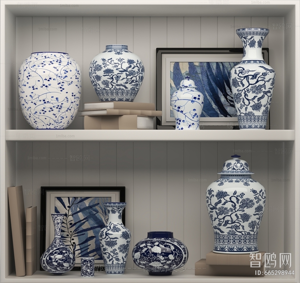 中式青花瓷陶瓷器皿摆件
