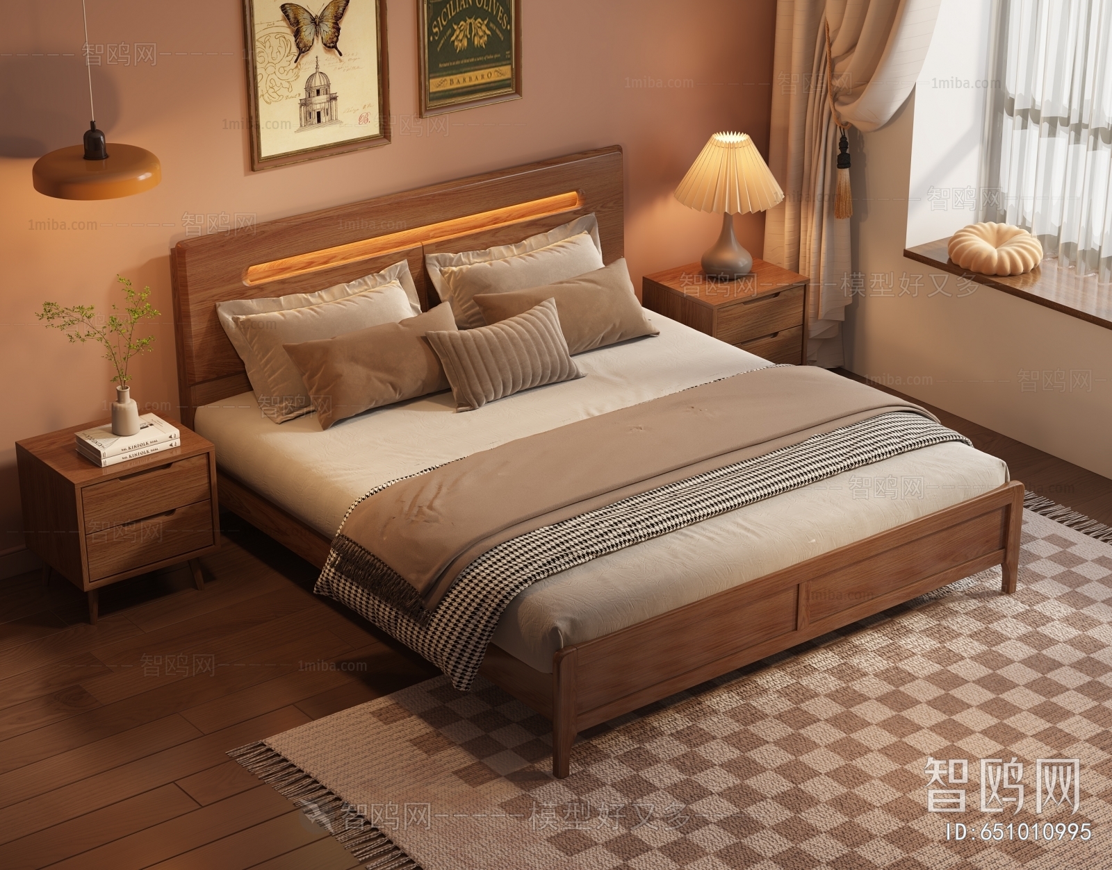 Retro Style Wabi-sabi Style Double Bed