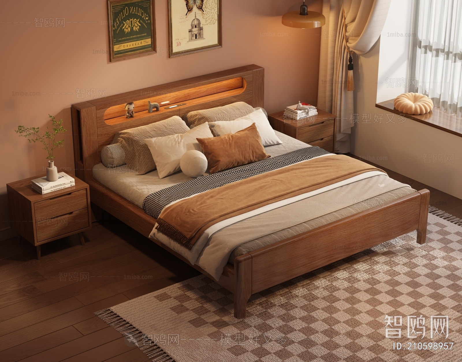 Retro Style Wabi-sabi Style Double Bed