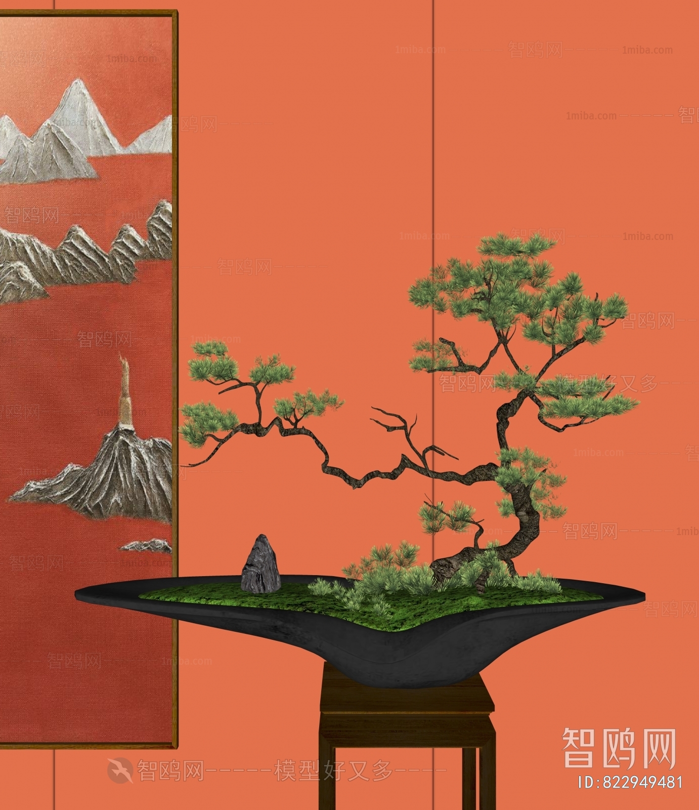 中式松树盆景摆件