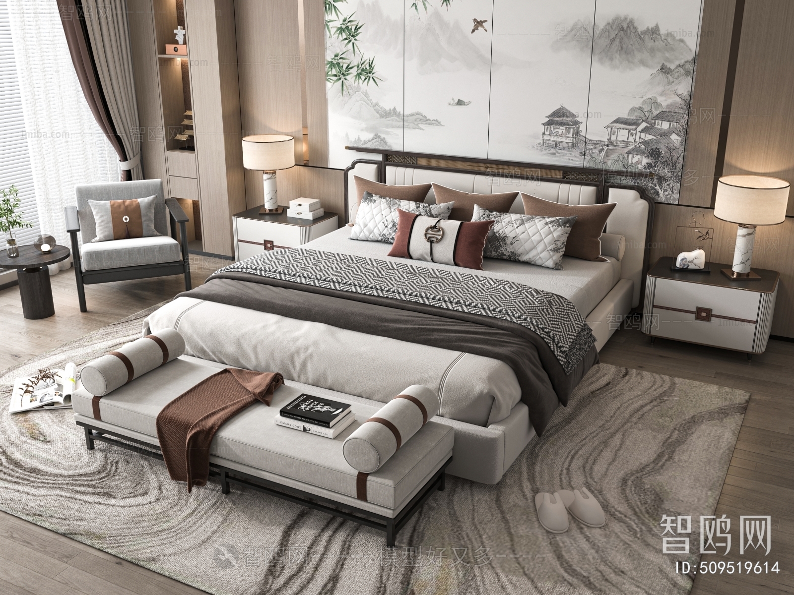 New Chinese Style Double Bed