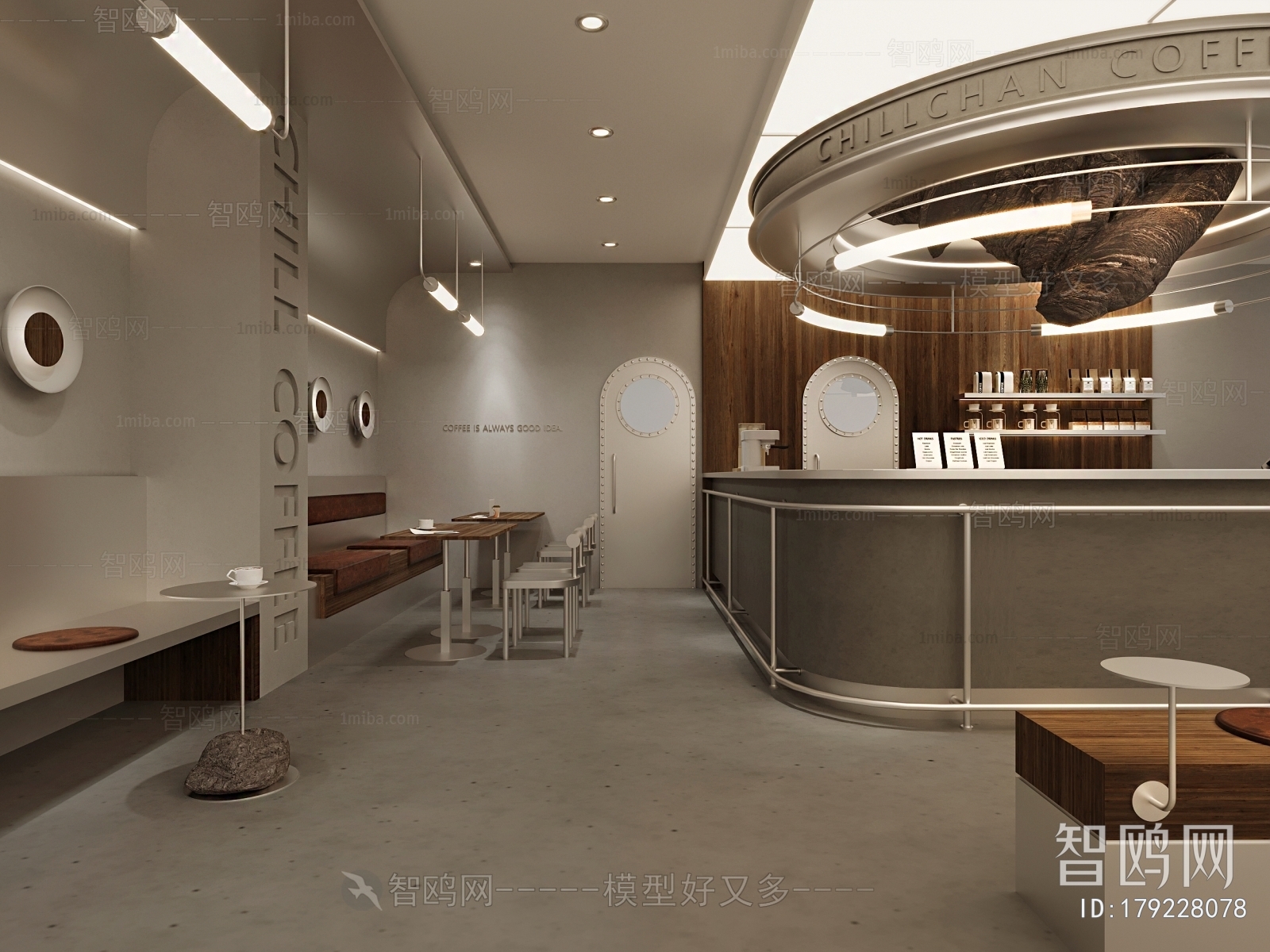 工业风咖啡店，奶茶店3D模型下载