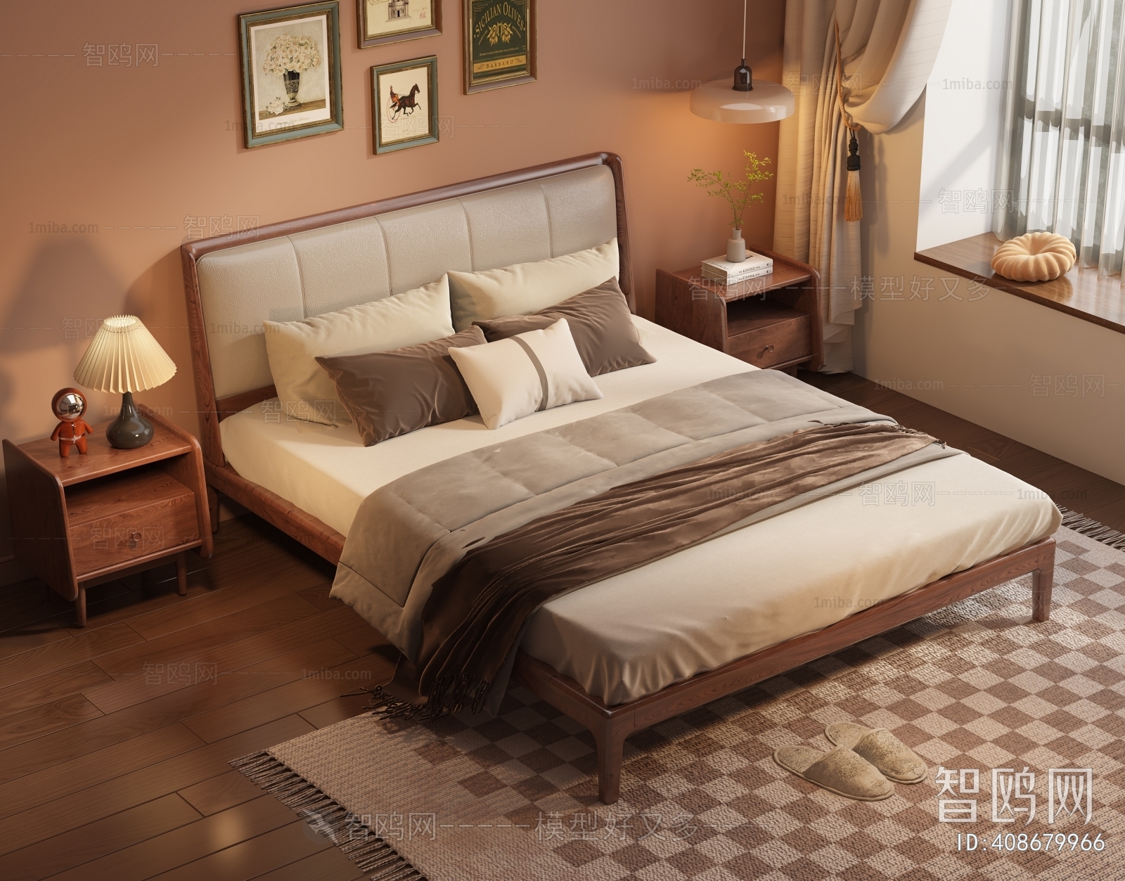Retro Style Wabi-sabi Style Double Bed