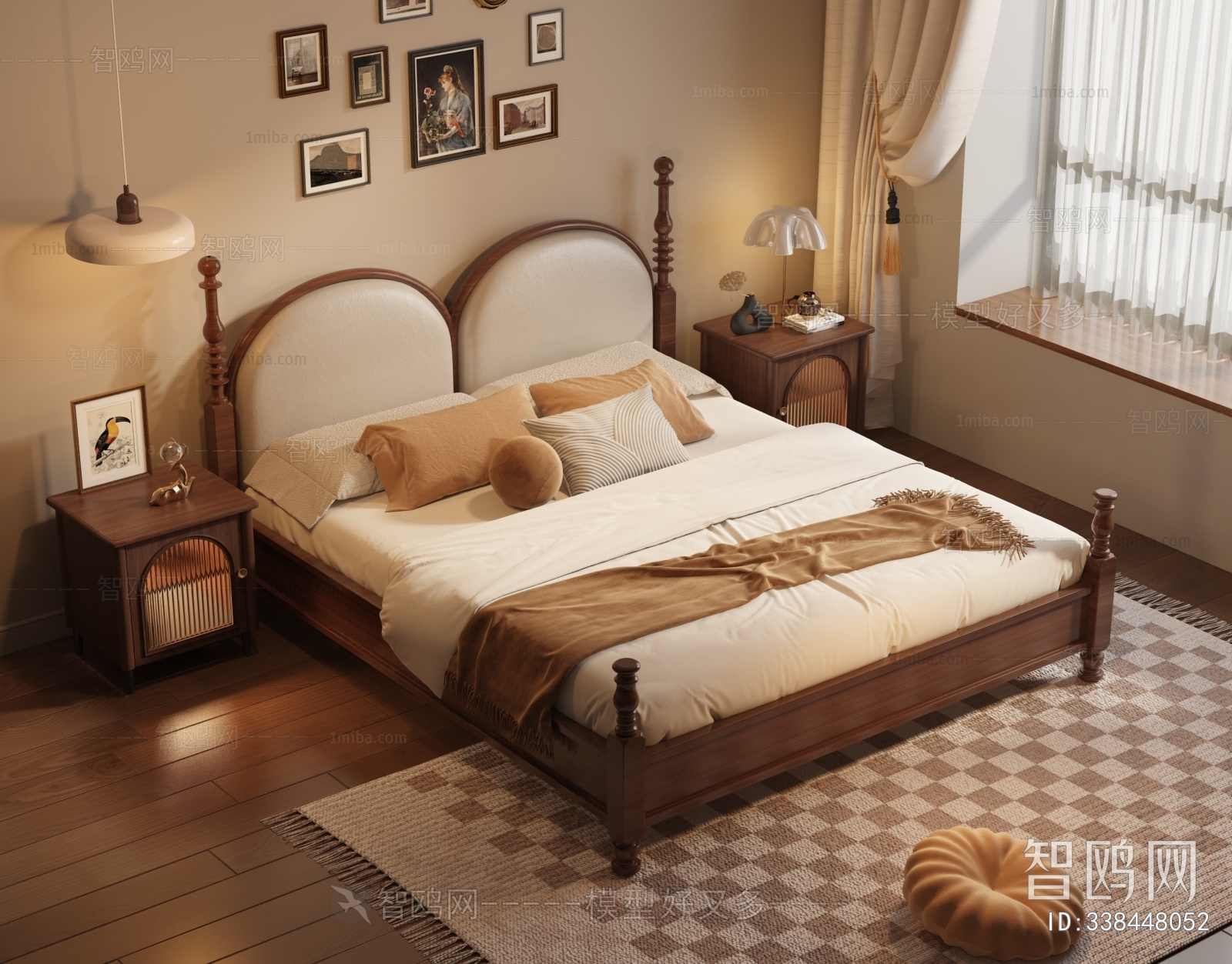 Retro Style Wabi-sabi Style Double Bed