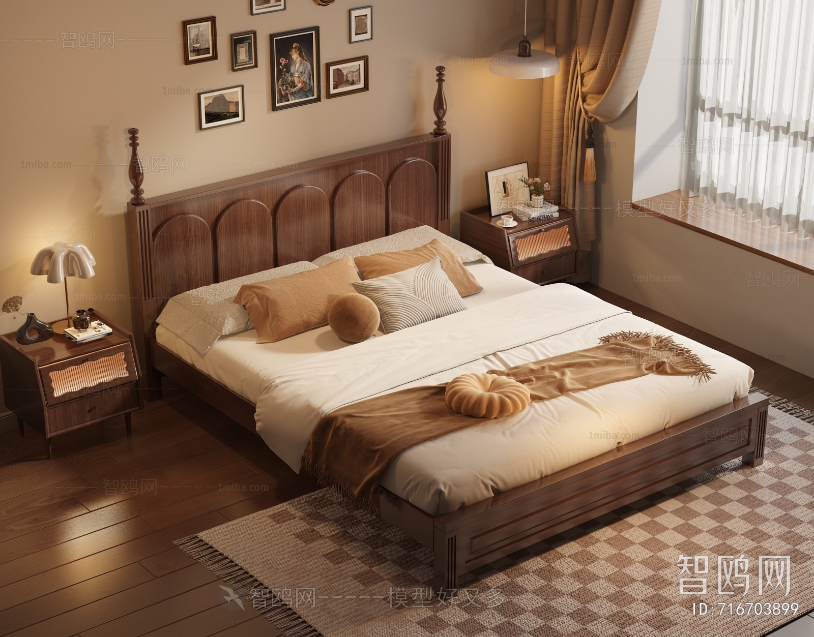 Retro Style Wabi-sabi Style Double Bed