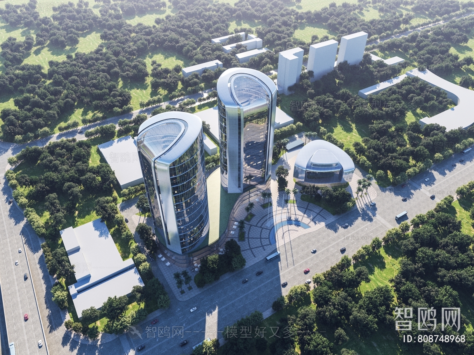 现代超高层办公楼鸟瞰规划