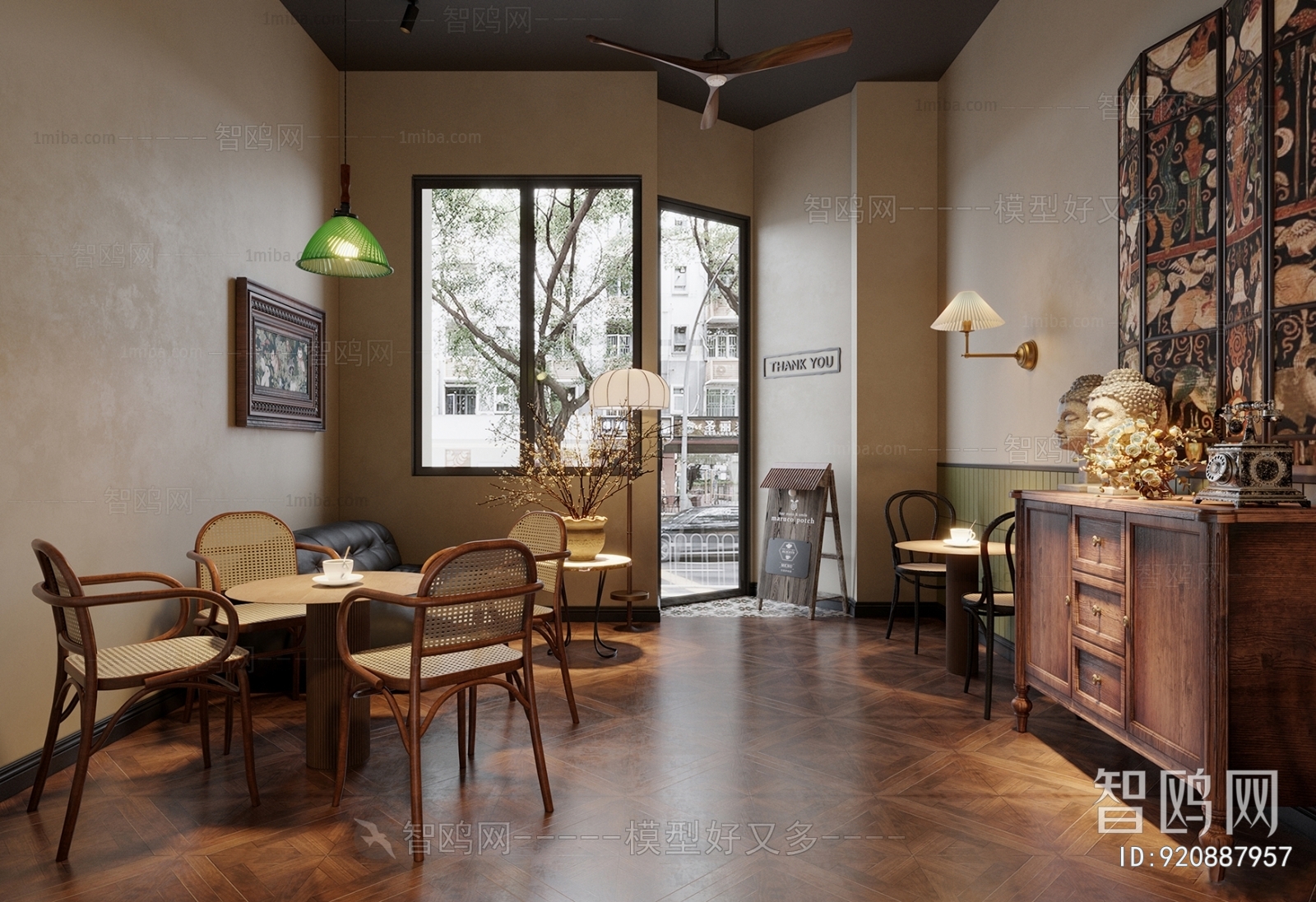 现代中古风咖啡厅休息区