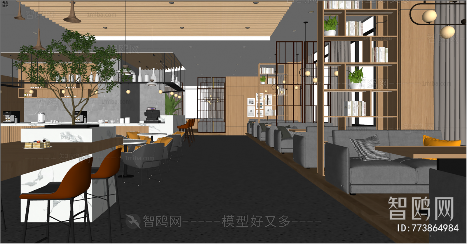 现代咖啡厅3D模型下载