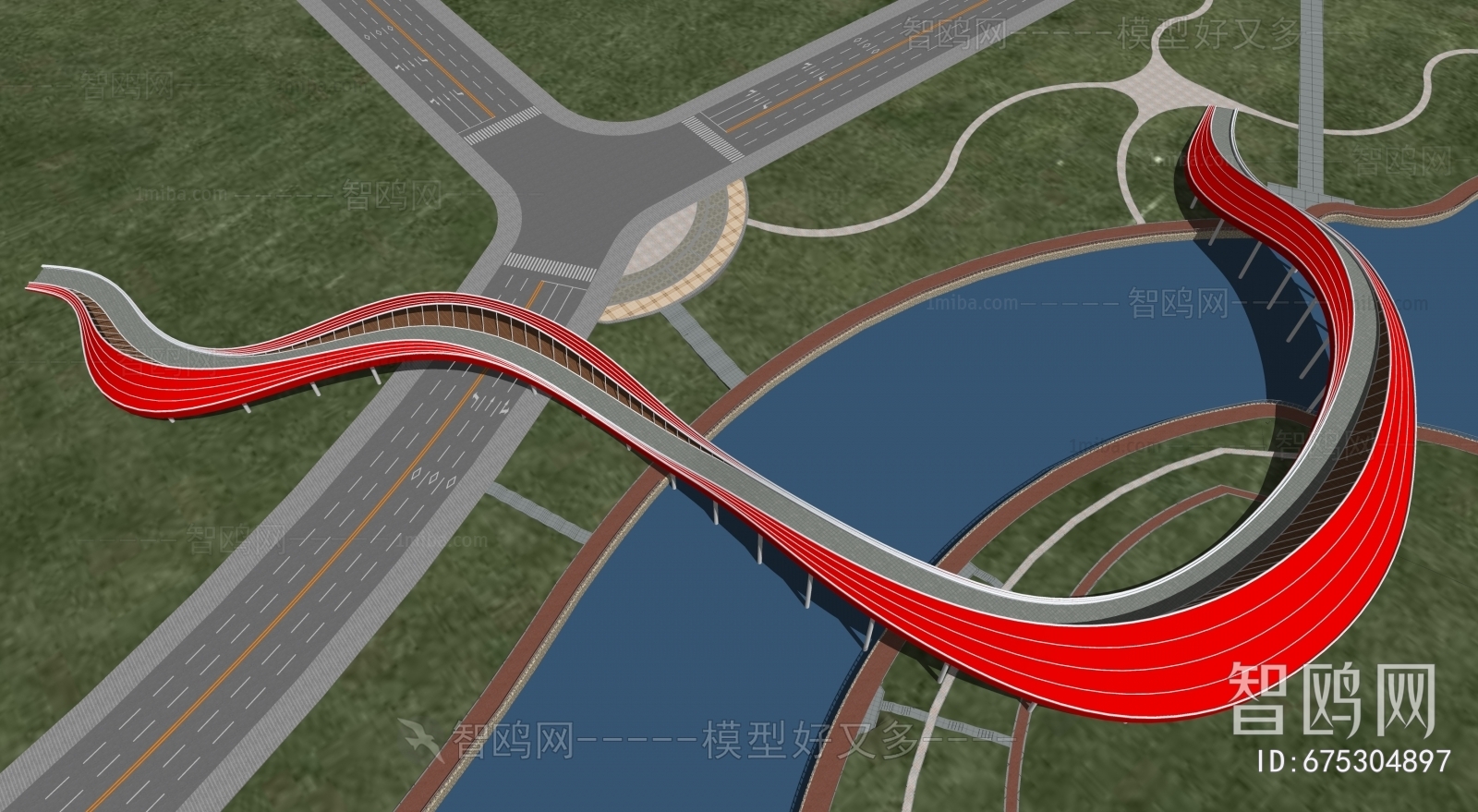 现代景观人行曲线天桥3D模型下载