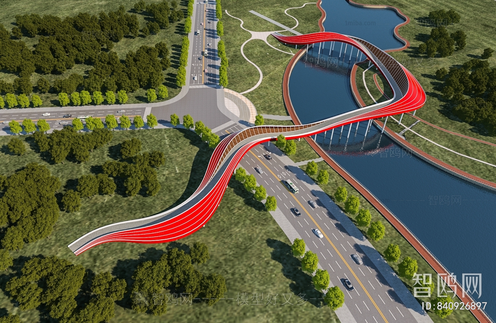 现代景观人行曲线天桥3D模型下载