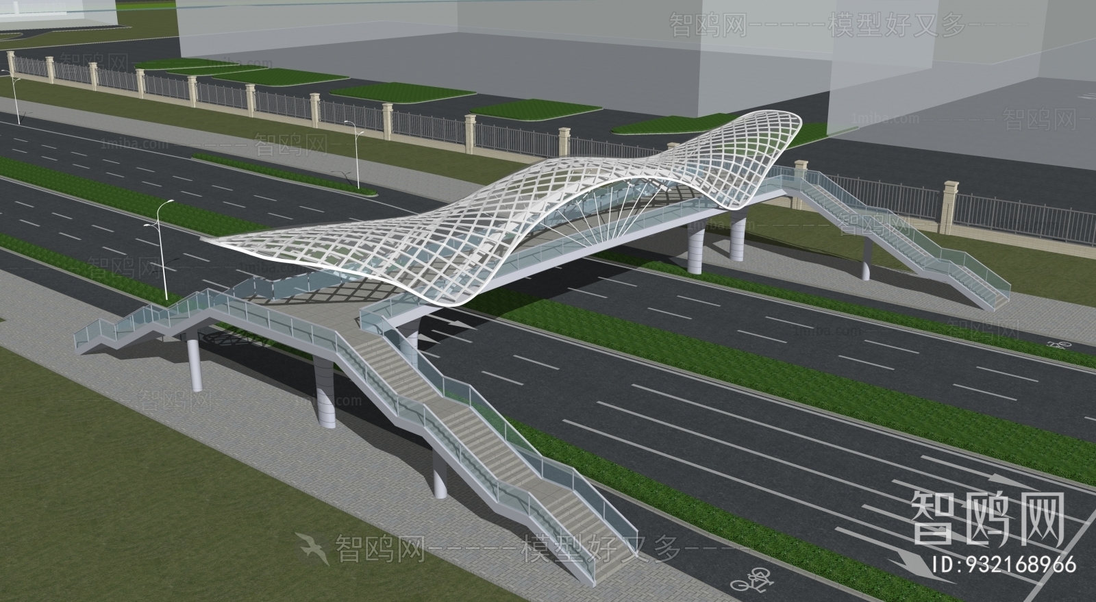 现代景观人行天桥3D模型下载