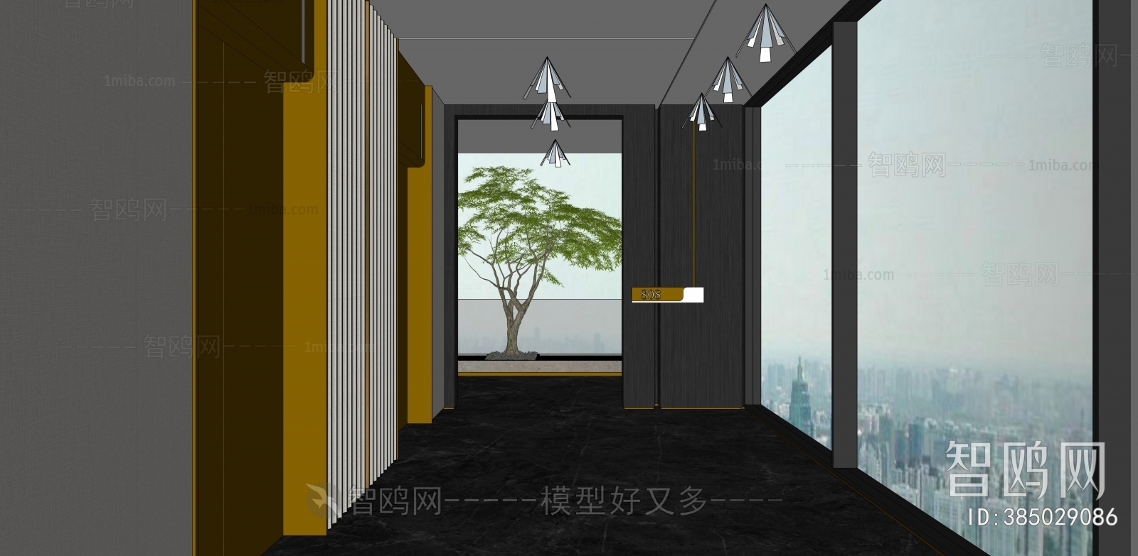 Modern New Chinese Style Office Elevator Hall