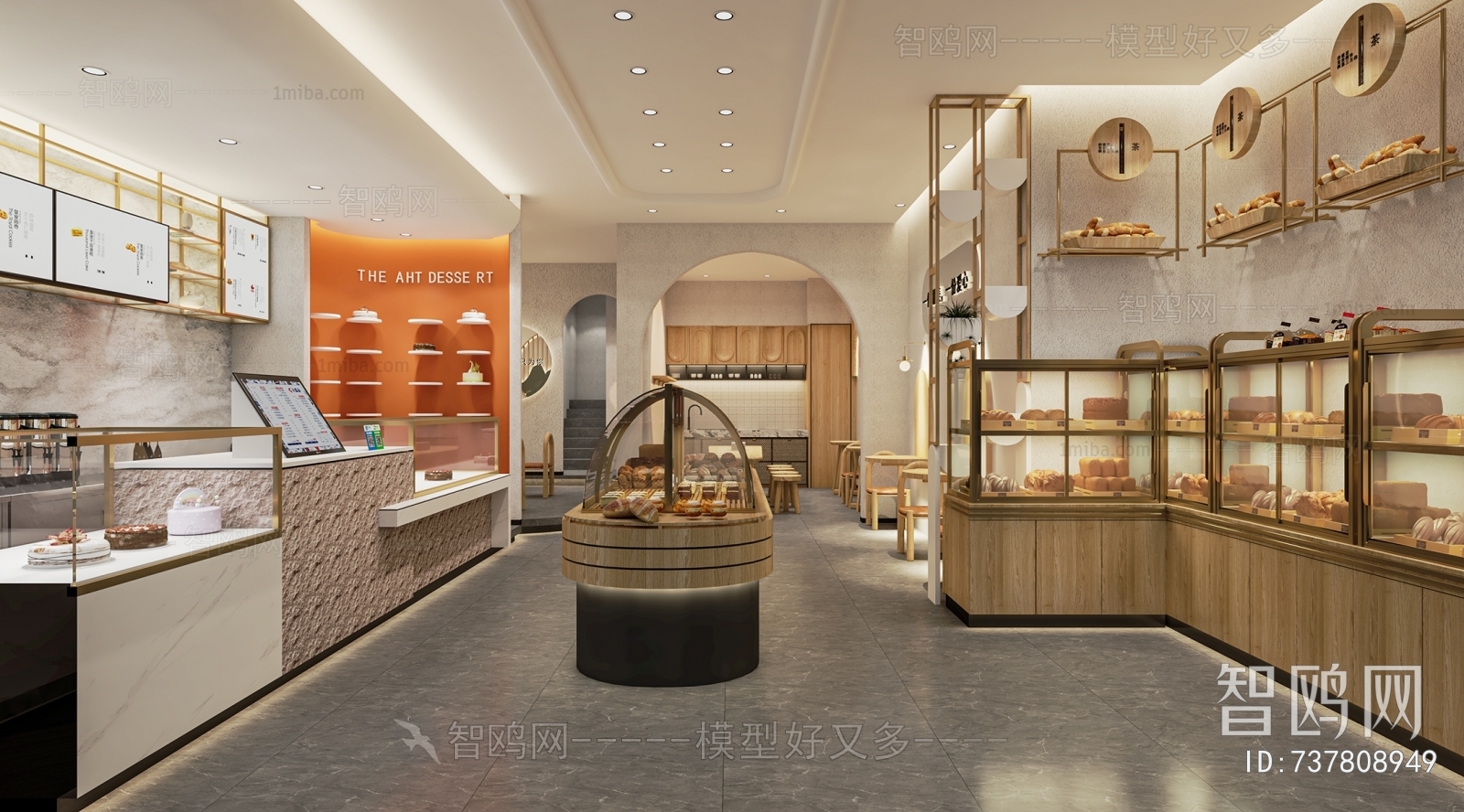 现代面包烘焙店 甜品店3D模型下载