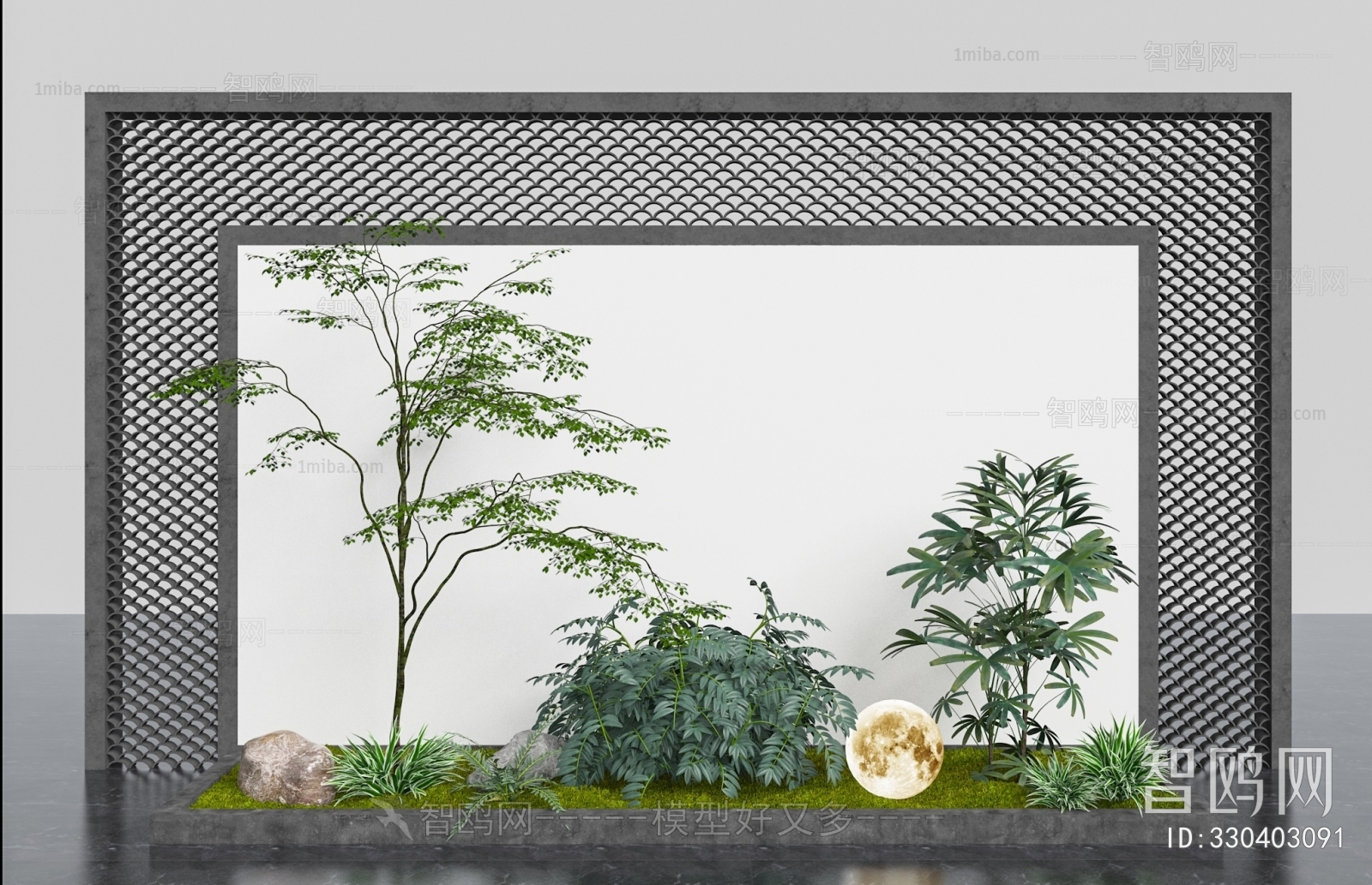 新中式造景园艺景观隔断3D模型下载