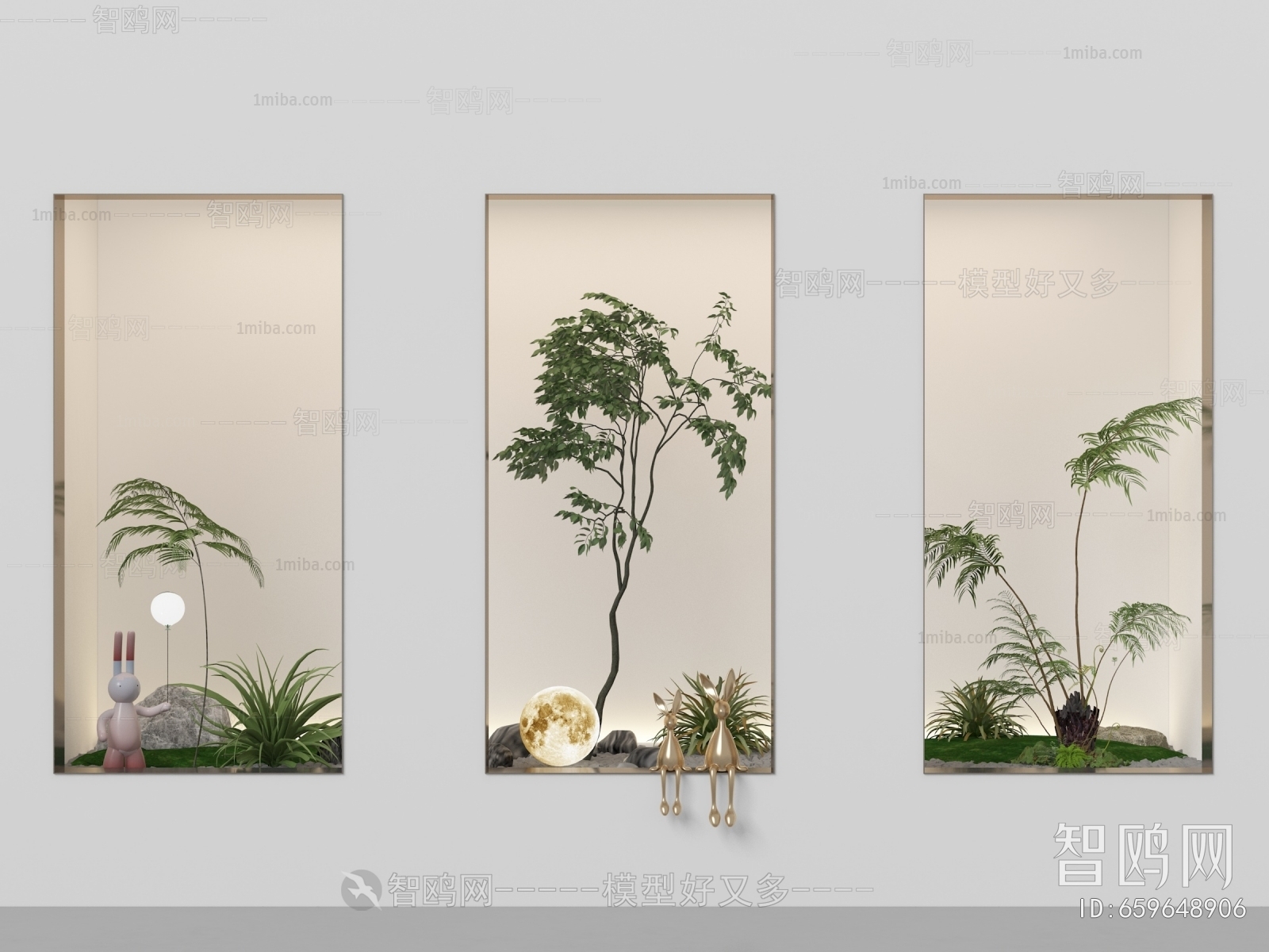 现代景观植物小品3D模型下载