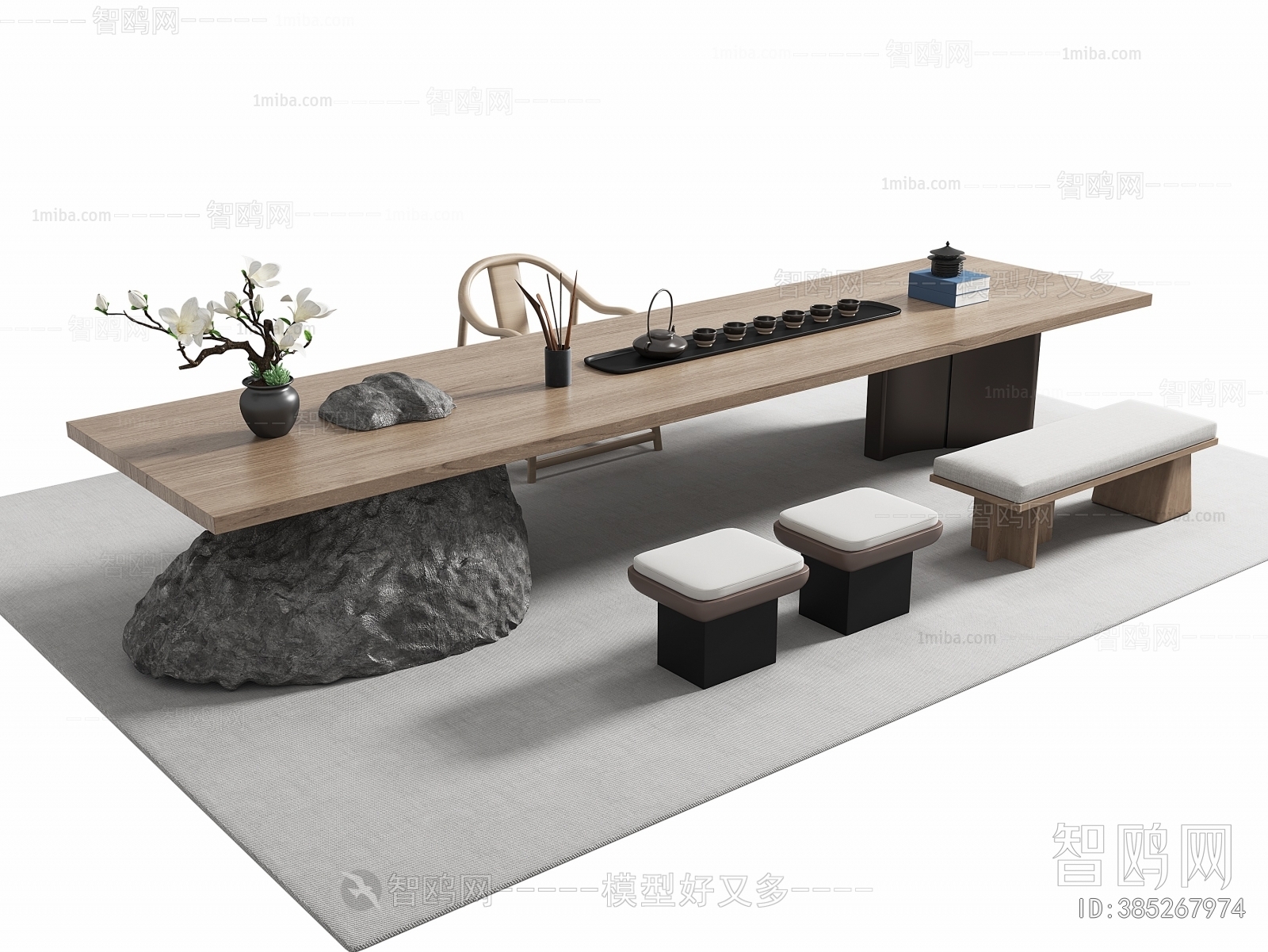 现代新中式茶桌椅凳组合