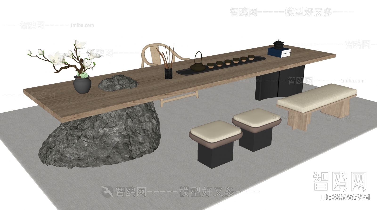 现代新中式茶桌椅凳组合