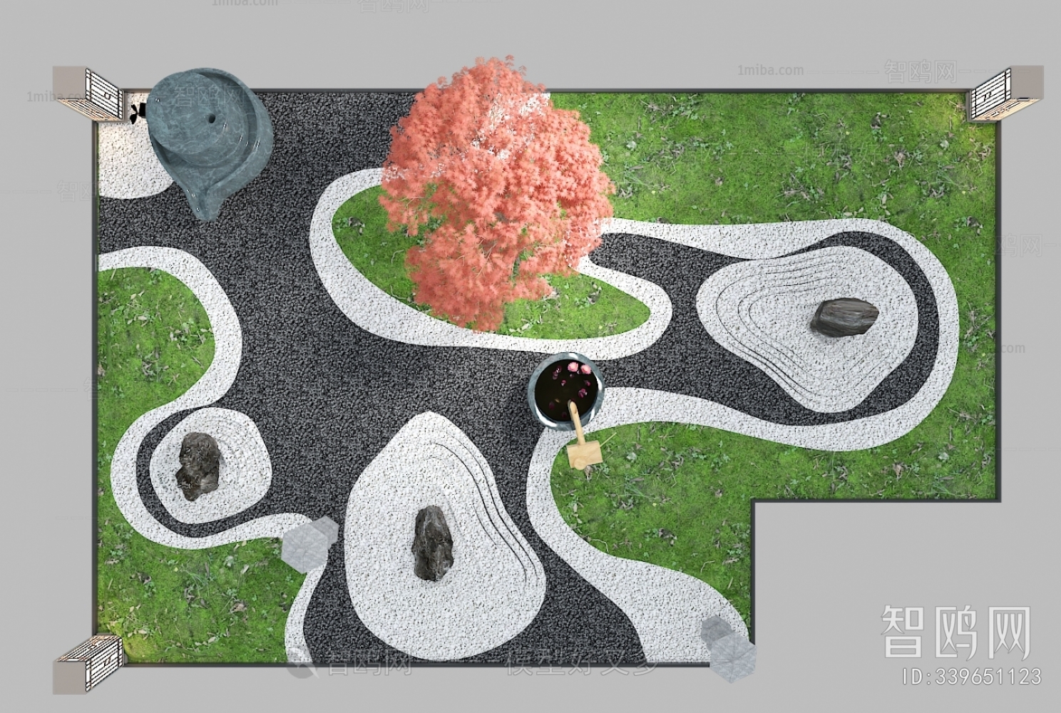 新中式景观小品3D模型下载