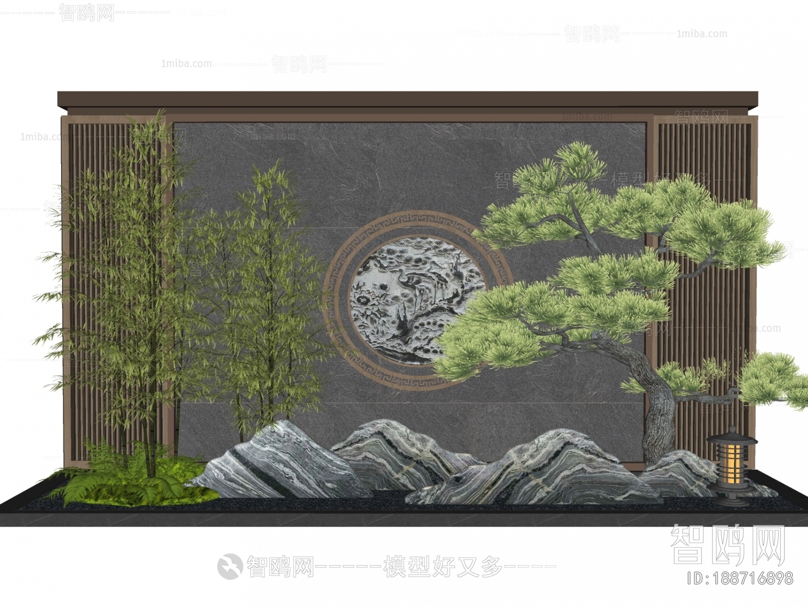 新中式造型松景观石小品