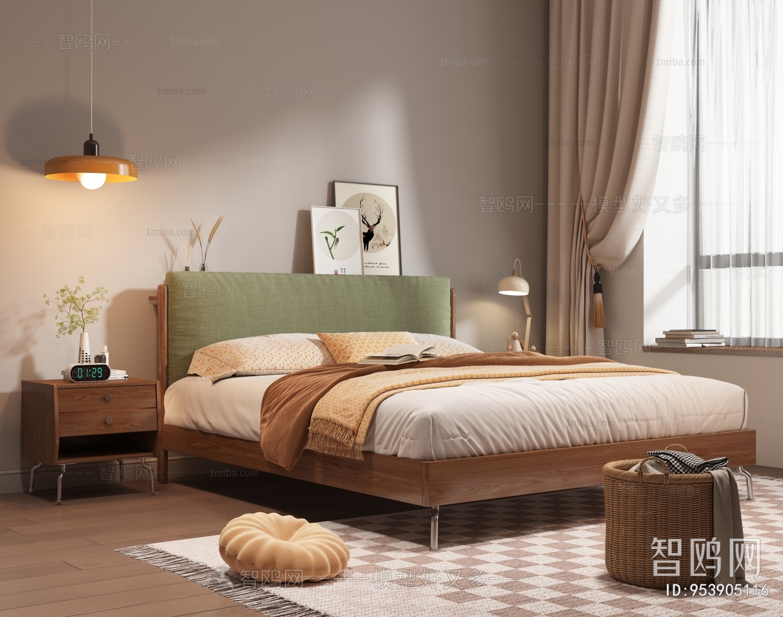 Nordic Style Wabi-sabi Style Double Bed