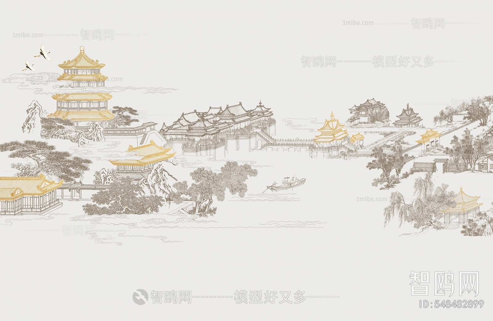 中式壁画，壁纸