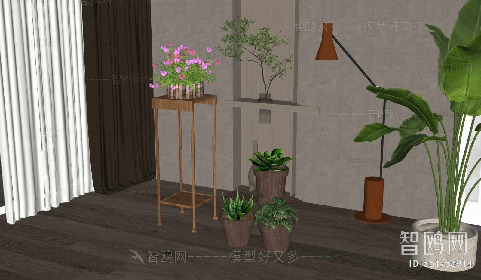 现代绿植盆栽 花架