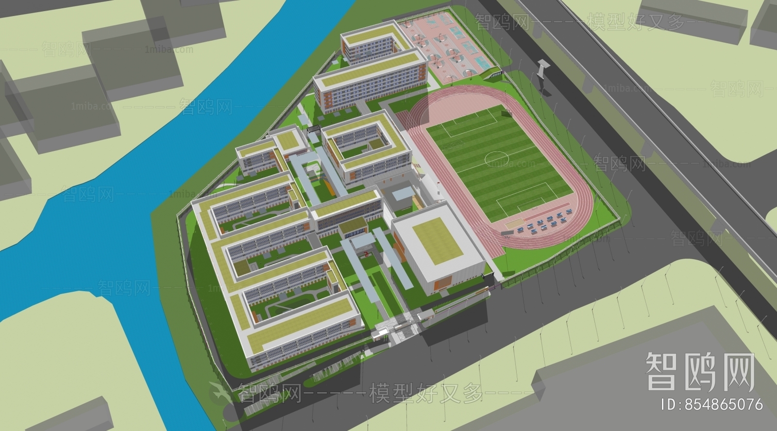 现代学校鸟瞰规划