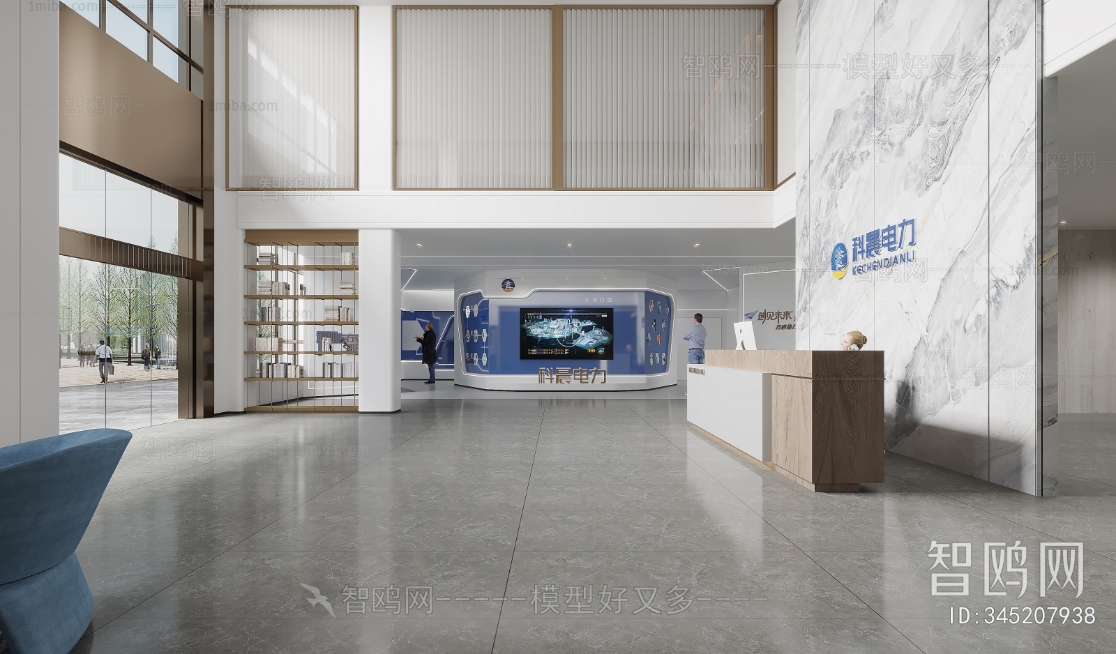 多场景-现代企业文化展厅+前台大厅3D模型下载