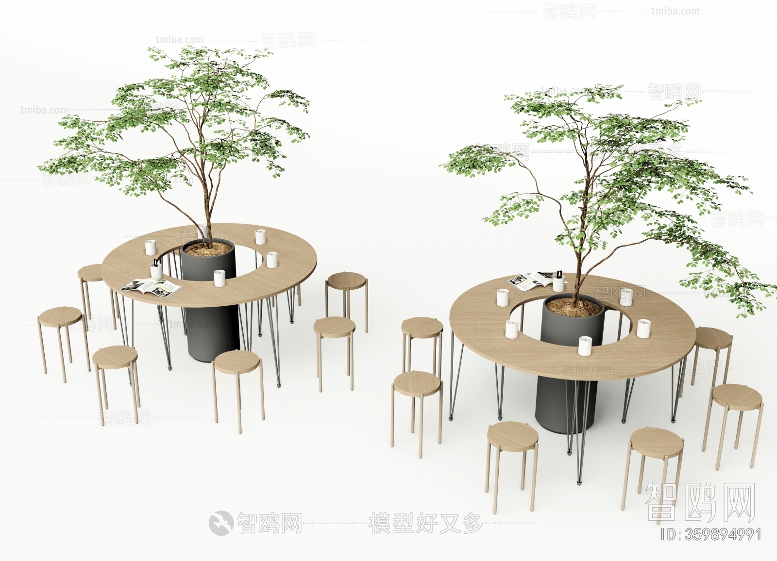 现代户外桌椅 绿植