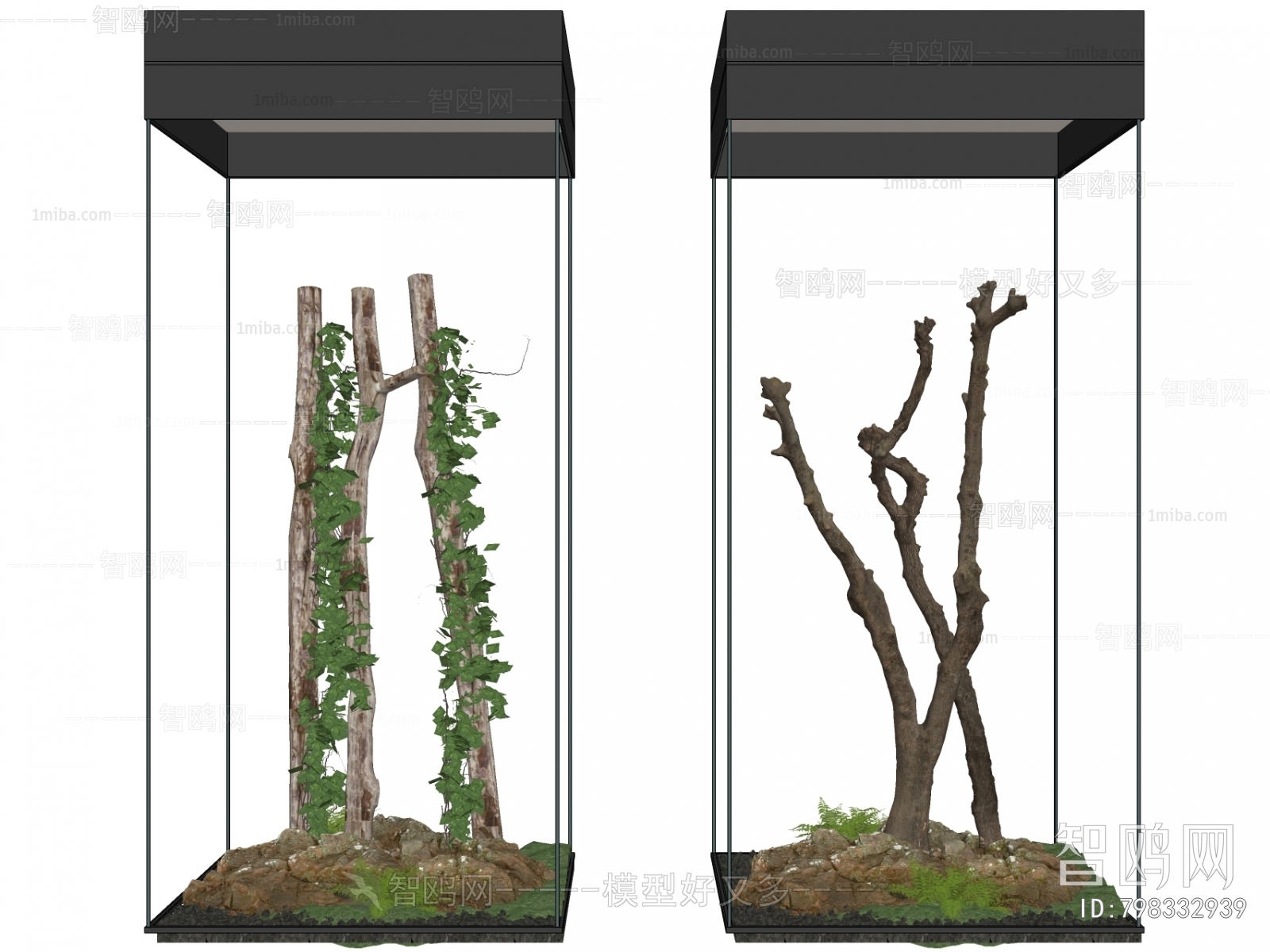 现代景观树干 玻璃展柜