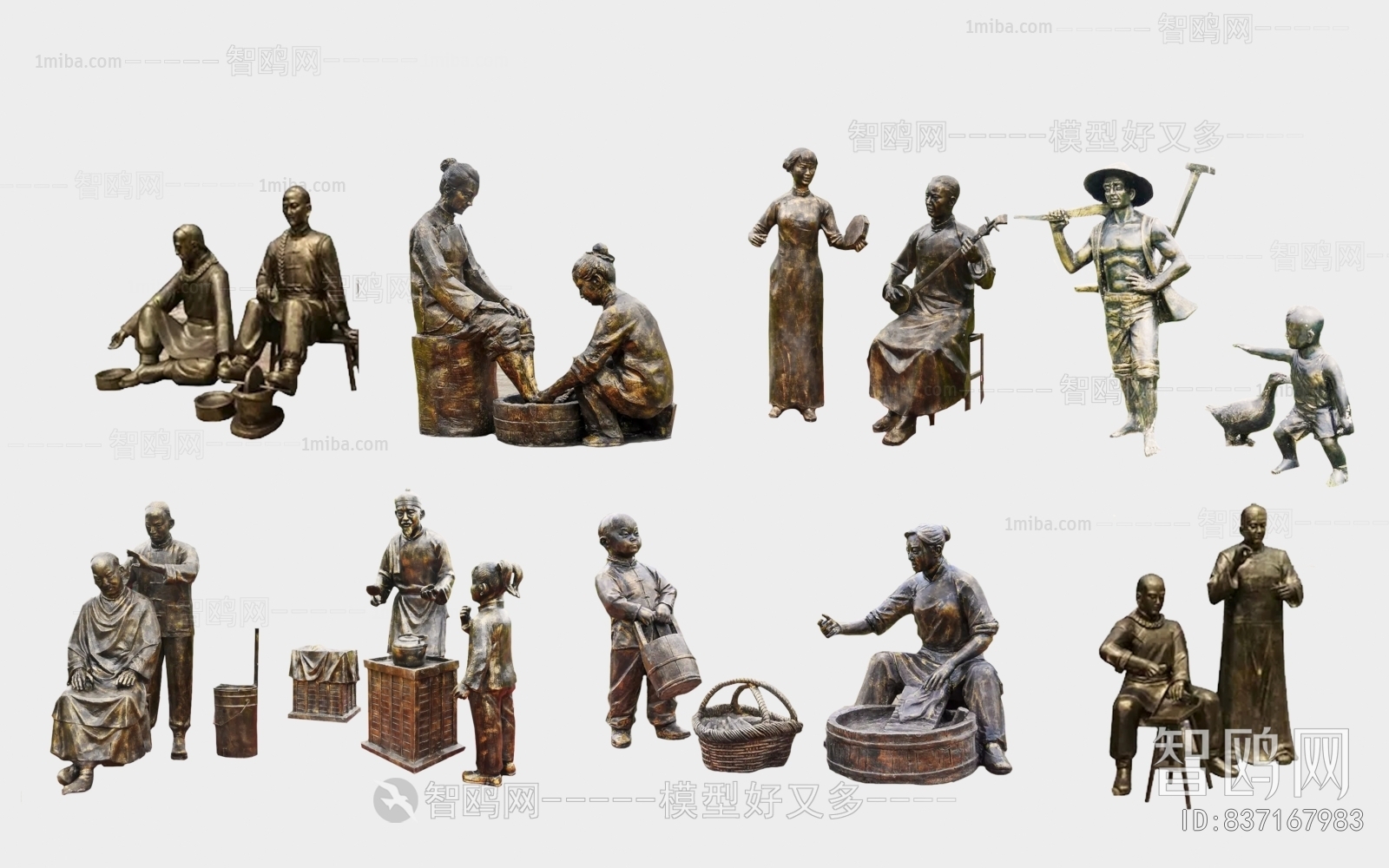 中式人物雕塑 农耕文化