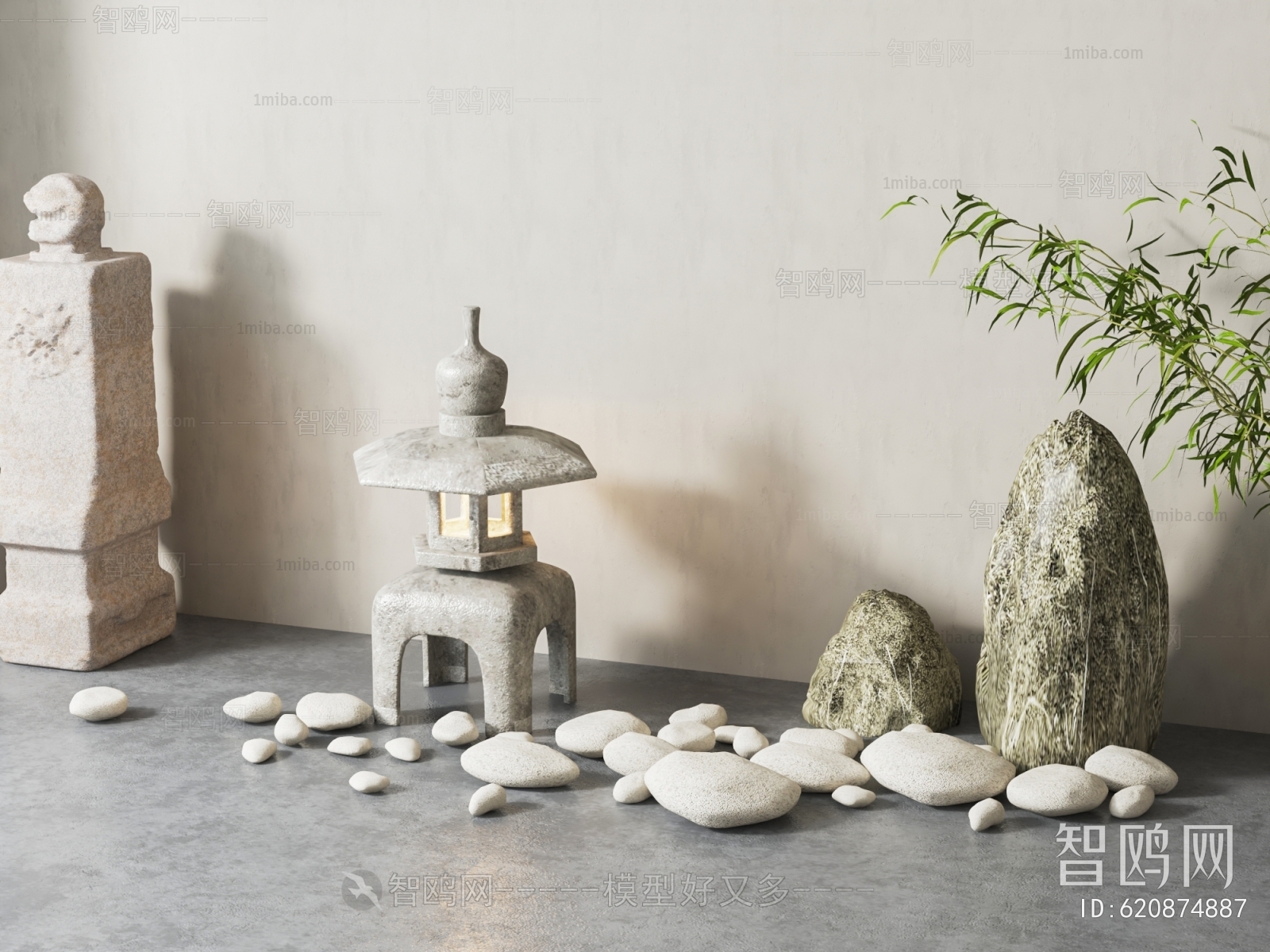 新中式庭院石头雕塑小品组合