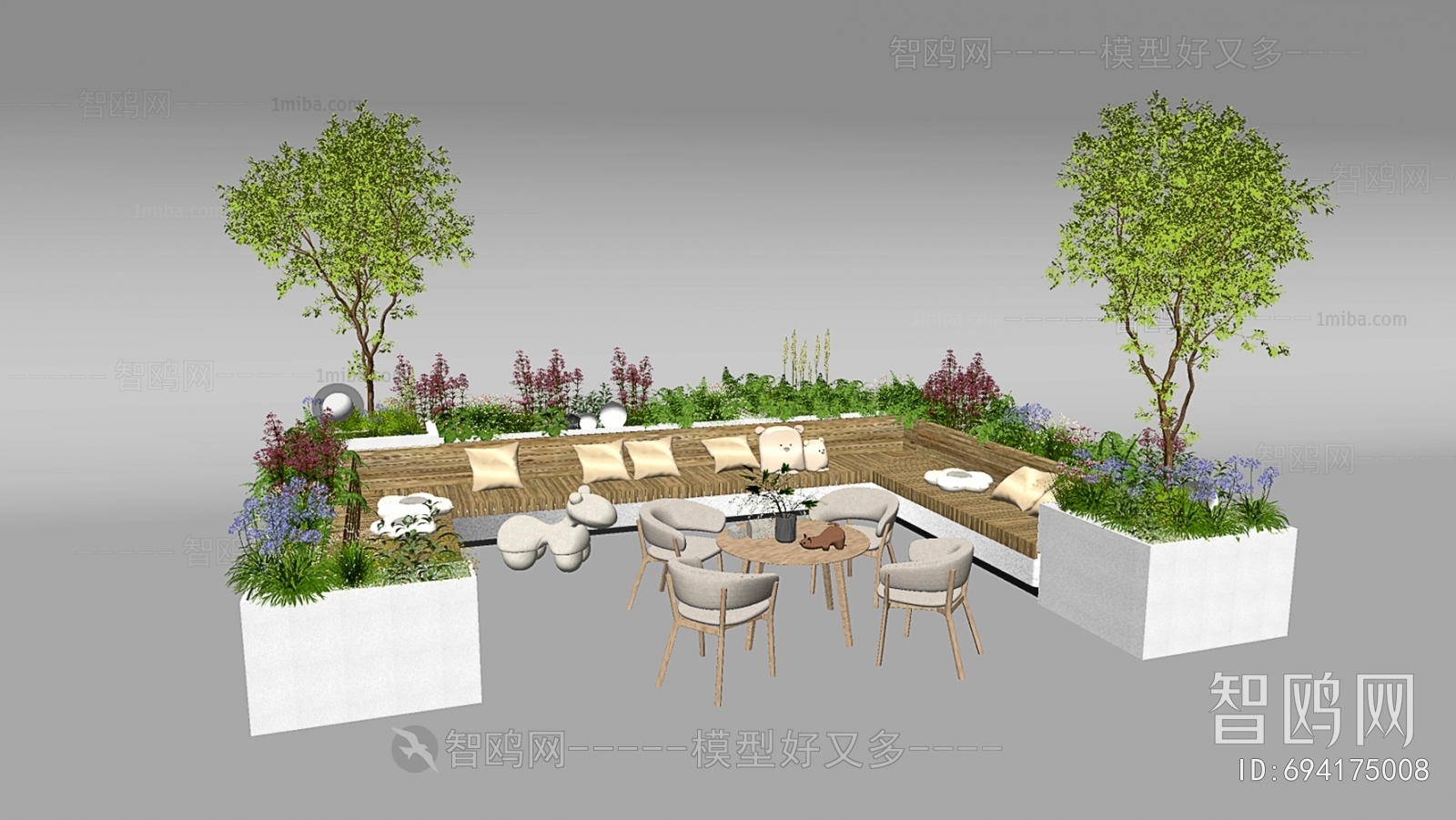 现代庭院绿化 户外桌椅