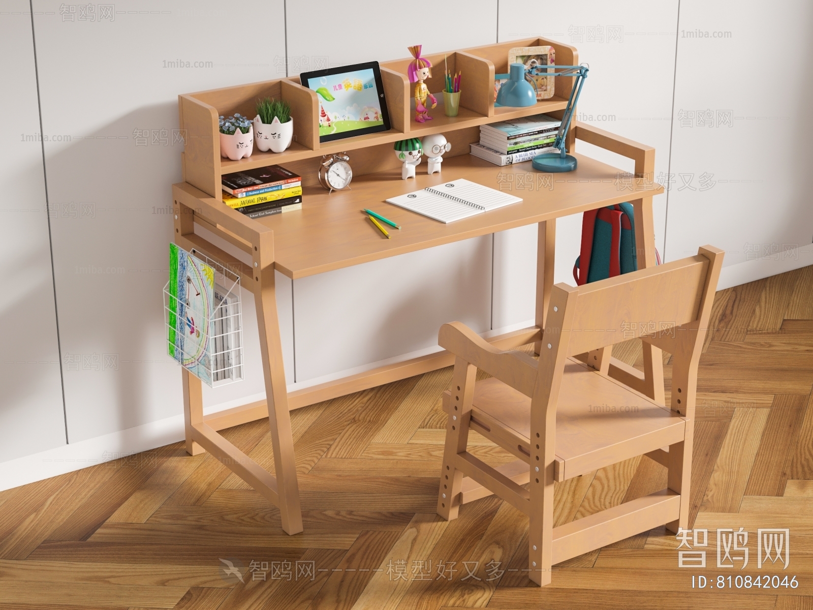 现代儿童实木学习桌椅组合