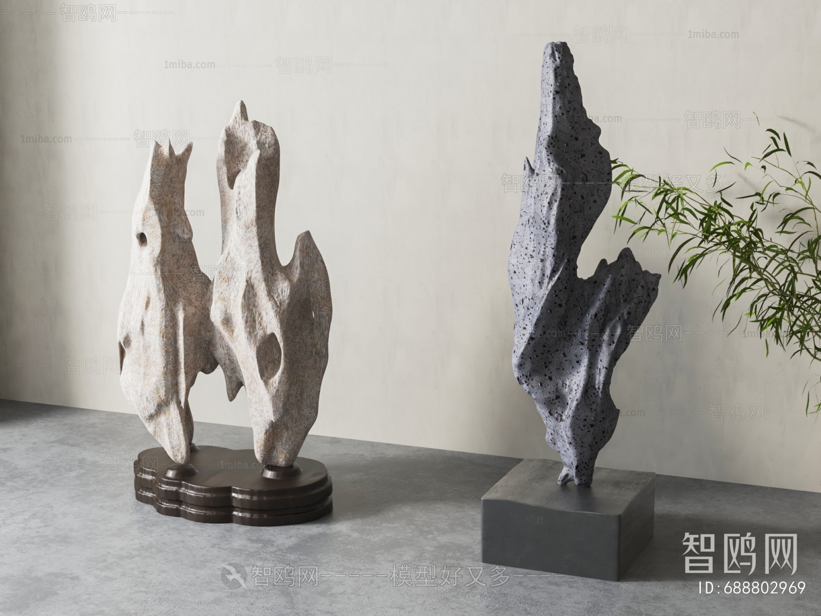 新中式珊瑚石雕塑摆件组合