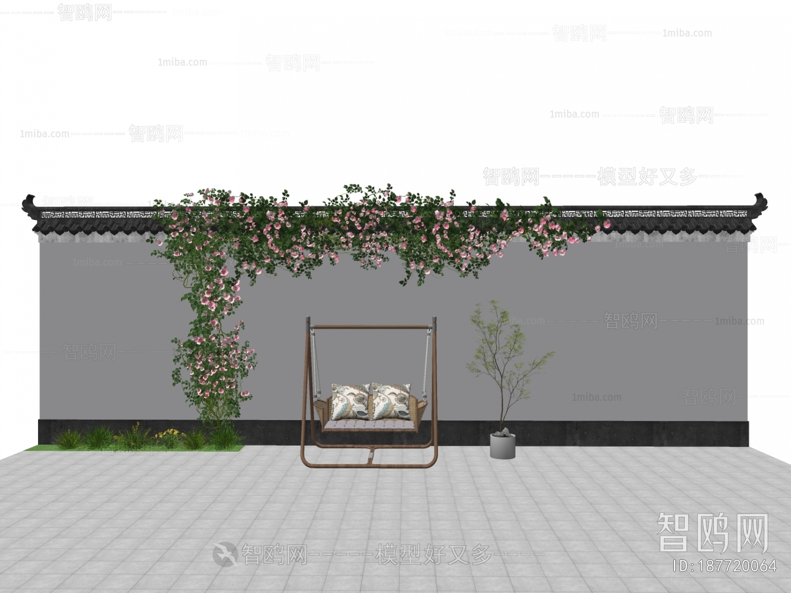 现代新中式藤蔓绿植花墙