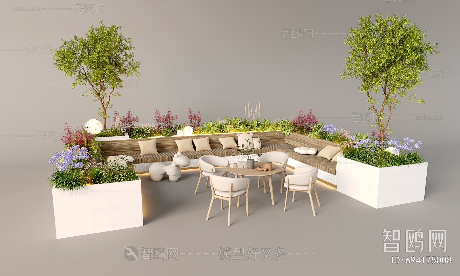 现代庭院绿化 户外桌椅