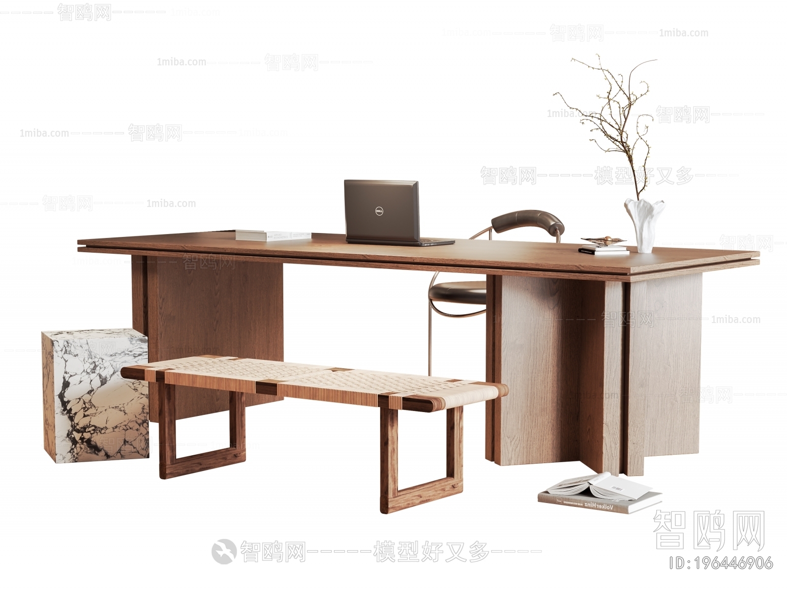 现代书桌椅坐凳组合