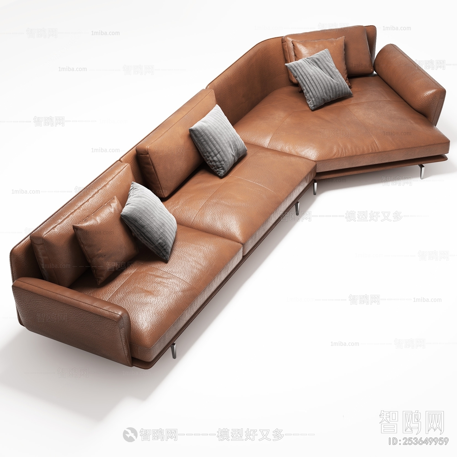现代皮革异形三人沙发