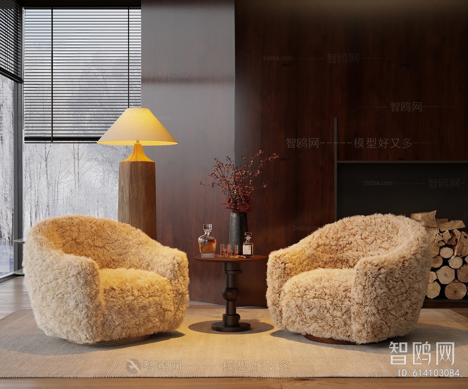 GUELFOFUR 侘寂风毛绒单人沙发3D模型下载